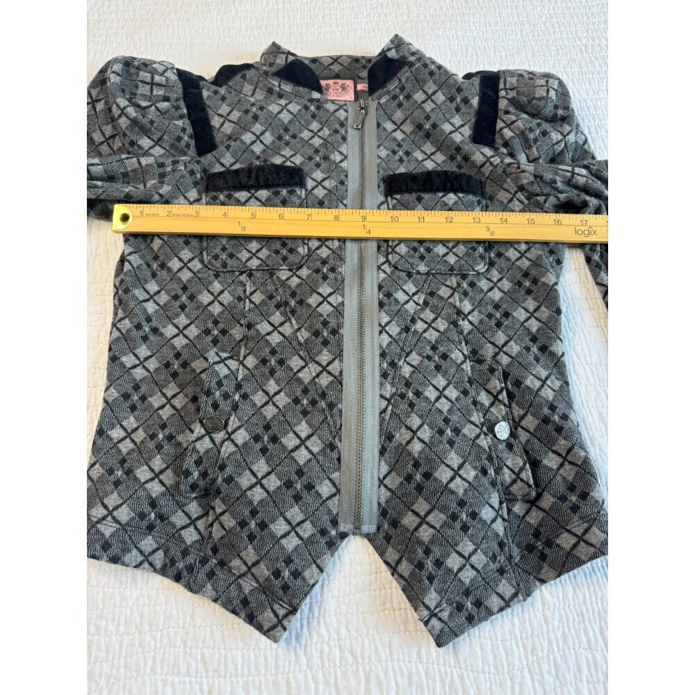 Juicy Couture Grey Puff Sleeve Full Zip Jacket SZ M Pockets Y2K 2000s - Picture 6 of 11